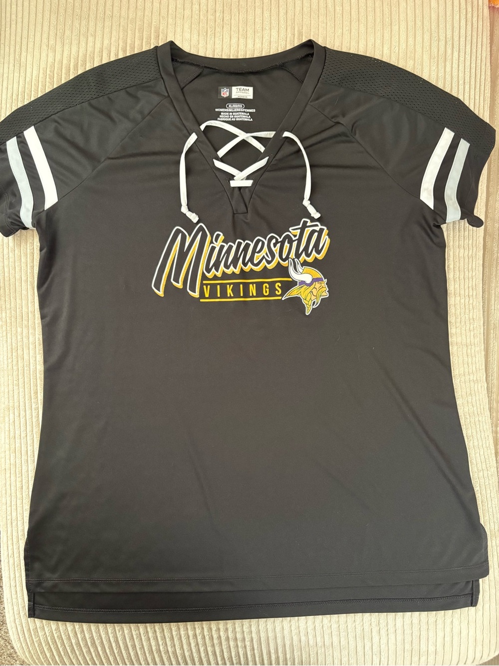 Women’s NFL Minnesota Vikings Black Lace-Up Team Apparel Jersey Top Size XL